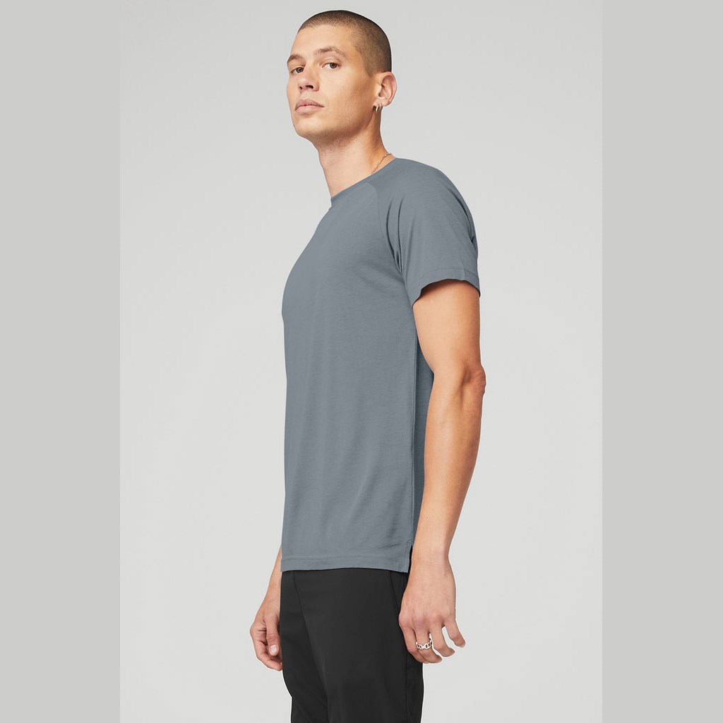 Camiseta Alo Yoga The Triumph Crew Neck Corta Sleeves Hombre Azules | ALGW13958