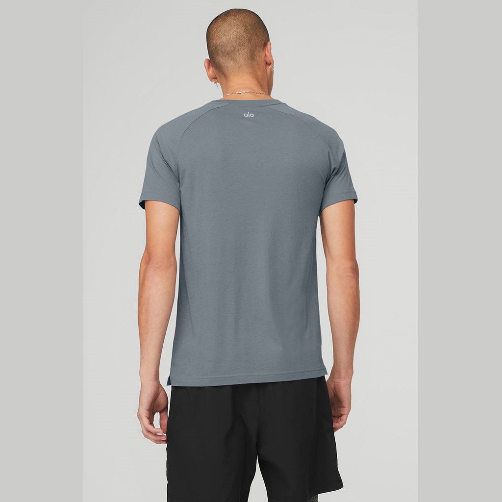 Camiseta Alo Yoga The Triumph Crew Neck Corta Sleeves Hombre Azules | ALGW13958