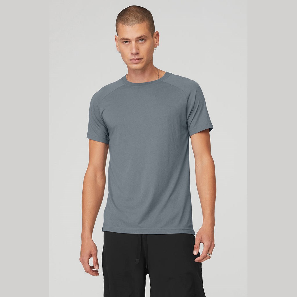 Camiseta Alo Yoga The Triumph Crew Neck Corta Sleeves Hombre Azules | ALGW13958