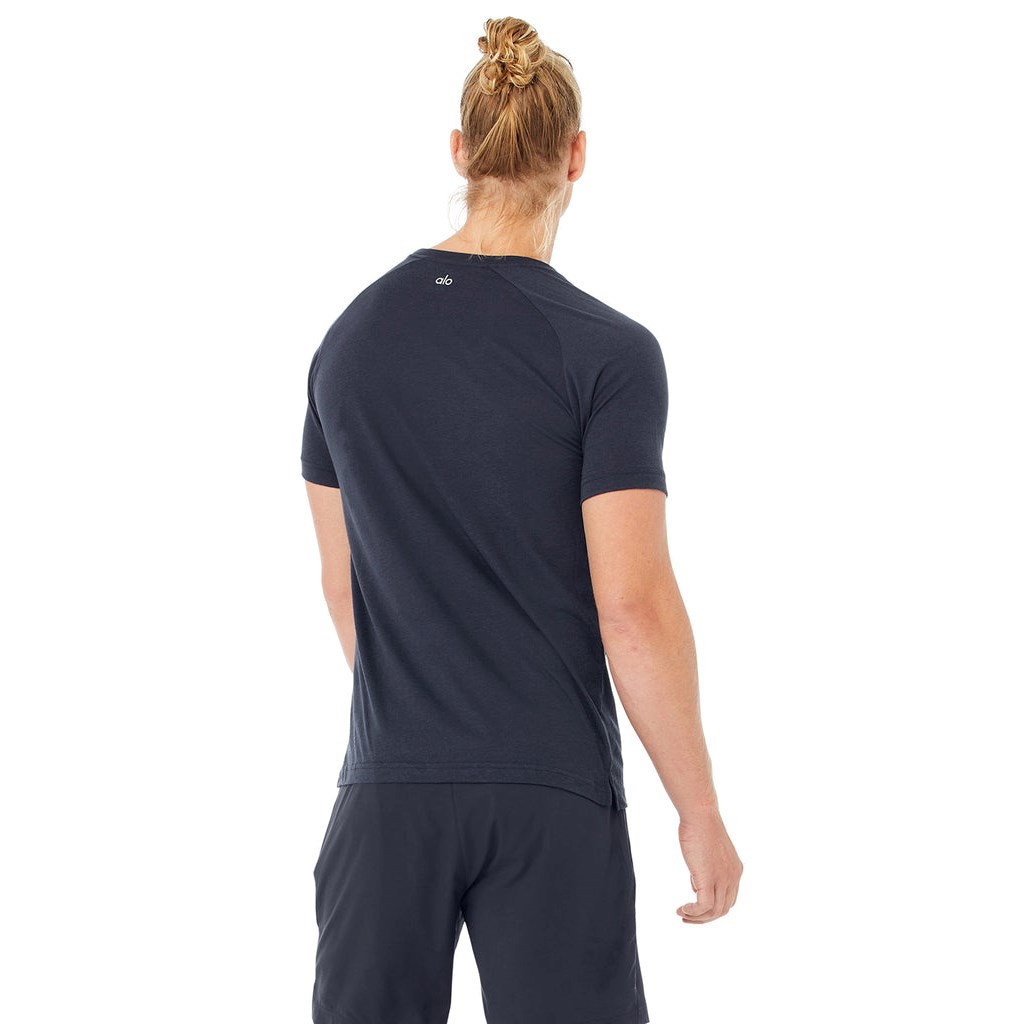 Camiseta Alo Yoga The Triumph Crew Neck Corta Sleeves Hombre Azules | CBIT52186
