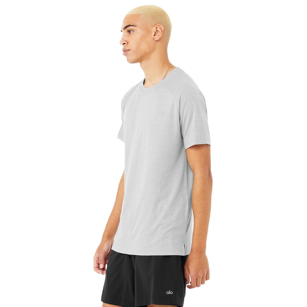 Camiseta Alo Yoga The Triumph Crew Neck Corta Sleeves Hombre Grises | FDZL96704