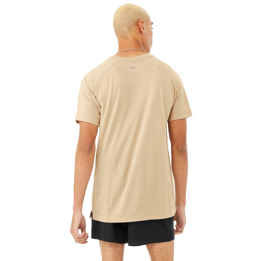 Camiseta Alo Yoga The Triumph Crew Neck Corta Sleeves Hombre Beige | TVLP31906