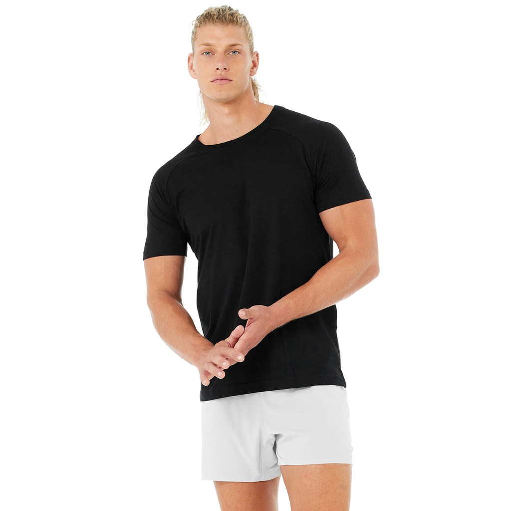 Camiseta Alo Yoga Triumph Crew Neck Corta Sleeves Hombre Negros | MPSU29345