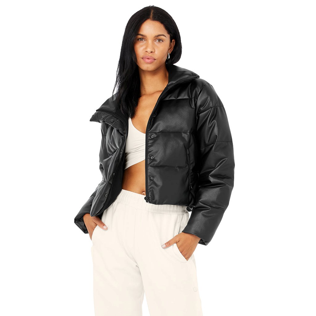 Chaquetas Alo Yoga Faux Cuero Gold Rush Puffer Mujer Negros | HMTV46380