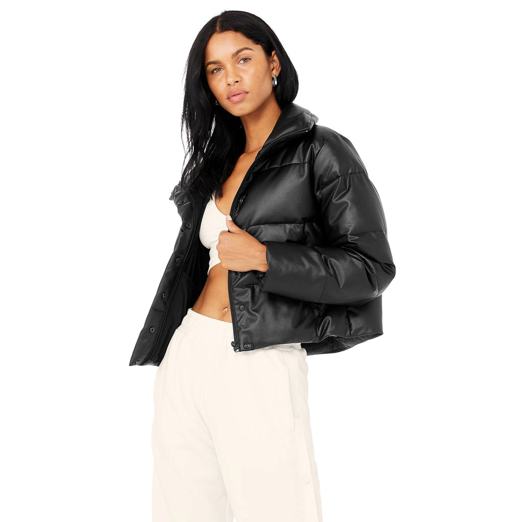 Chaquetas Alo Yoga Faux Cuero Gold Rush Puffer Mujer Negros | HMTV46380