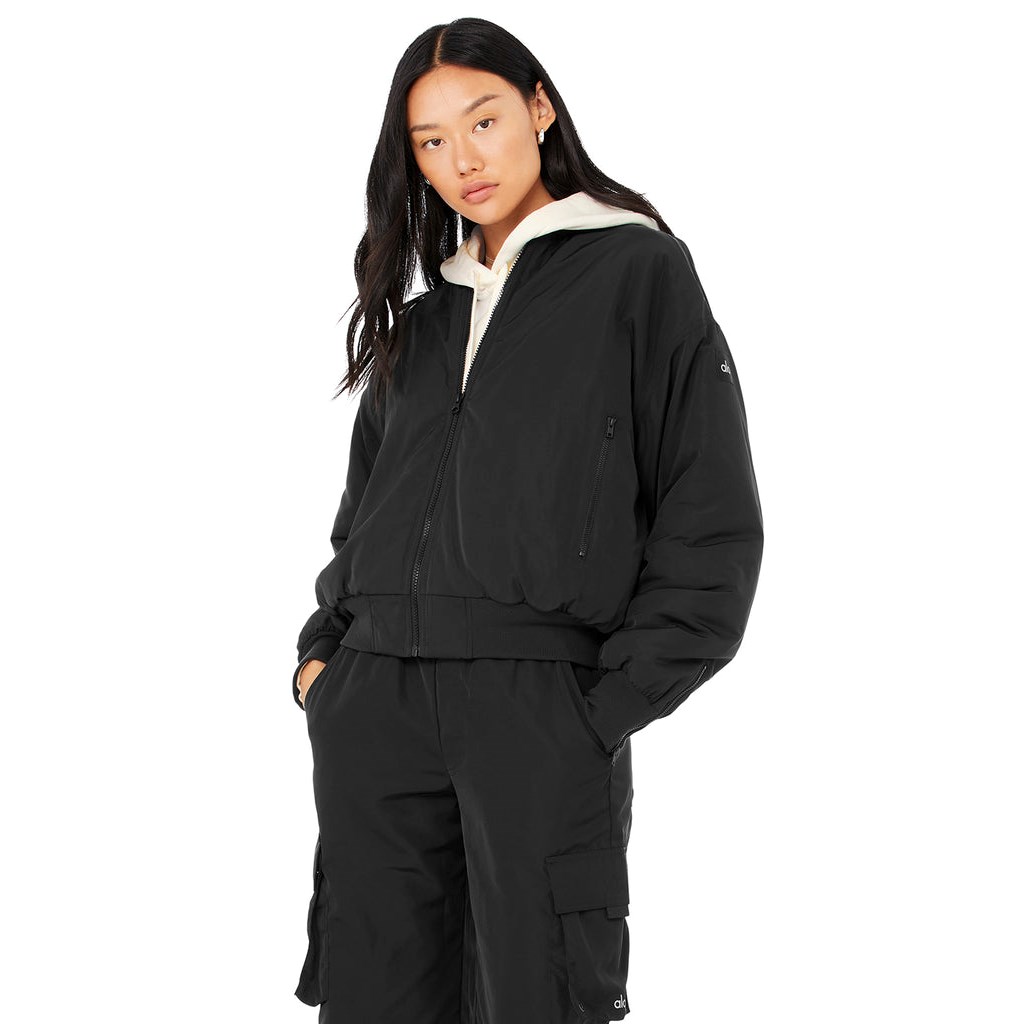 Chaquetas Alo Yoga Faux Fur Urbanite Bomber Mujer Negros | YHIQ81206
