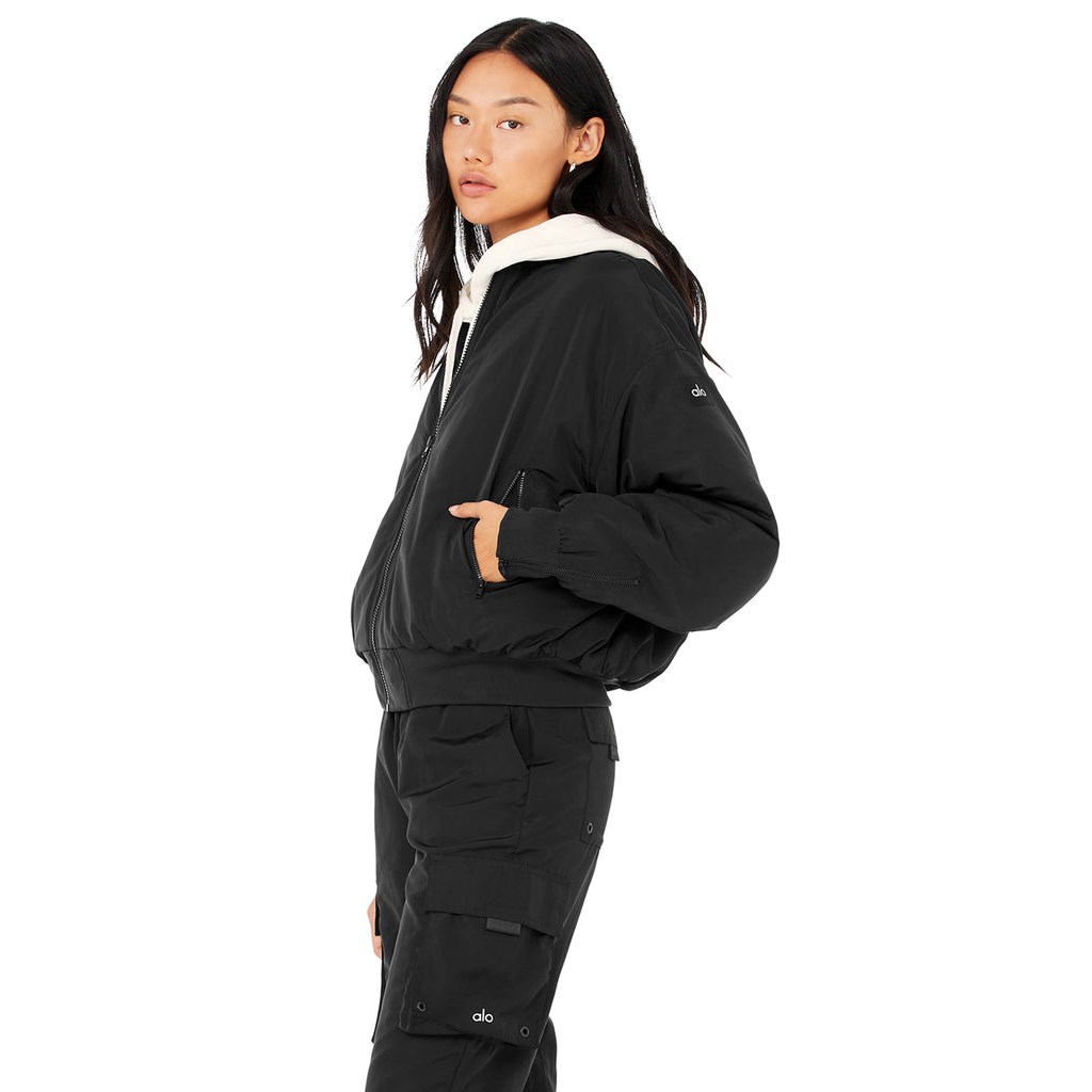 Chaquetas Alo Yoga Faux Fur Urbanite Bomber Mujer Negros | YHIQ81206