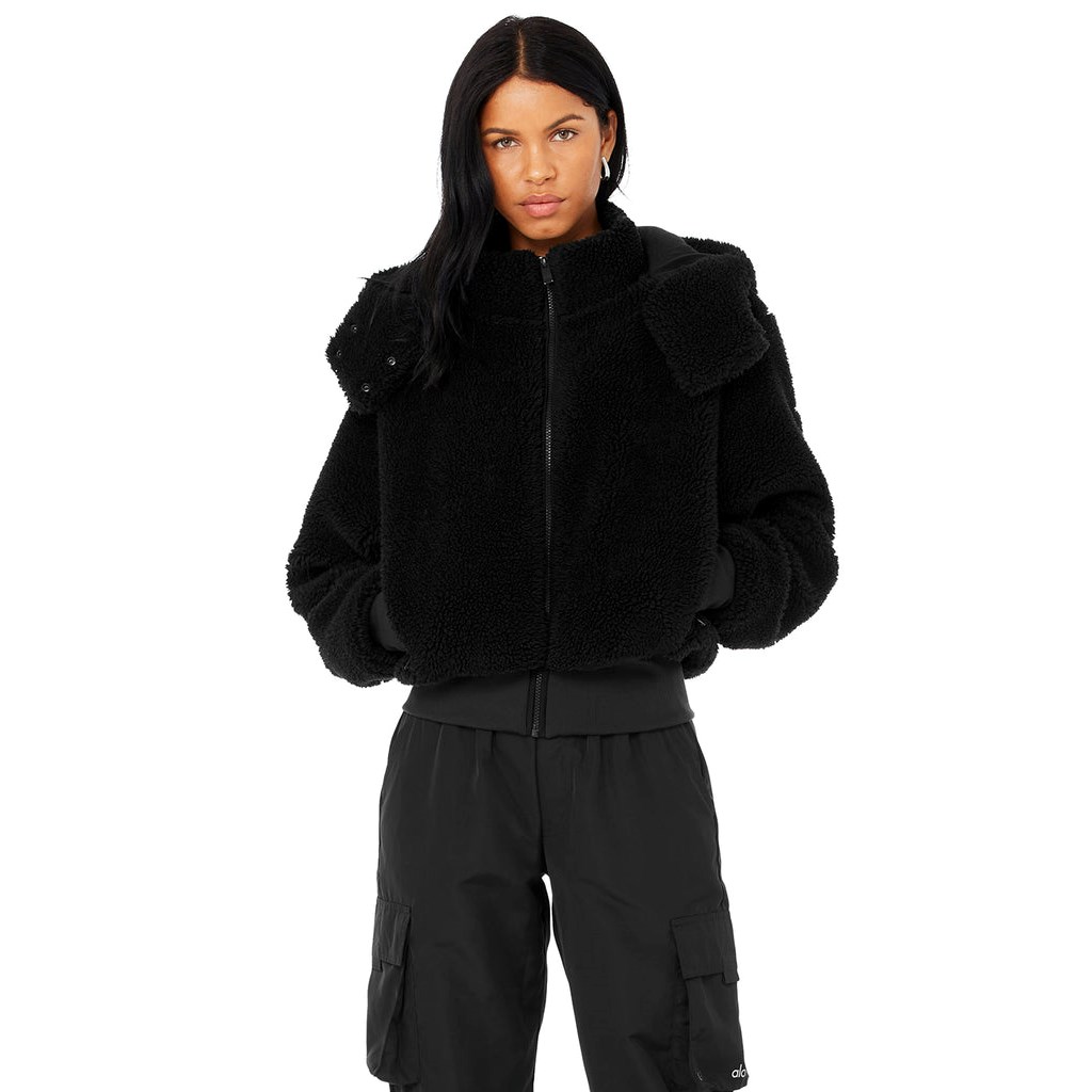 Chaquetas Alo Yoga Foxy Sherpa Mujer Negros | WQTF89073