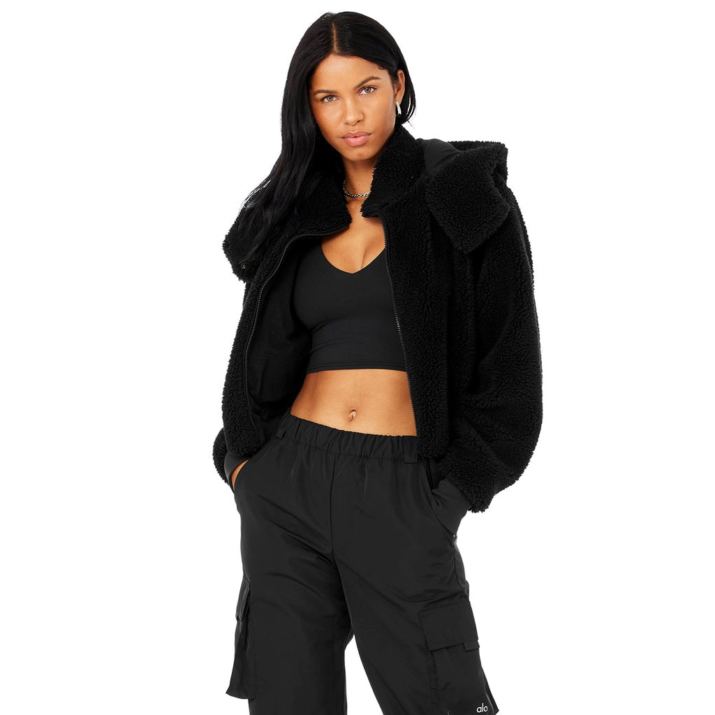 Chaquetas Alo Yoga Foxy Sherpa Mujer Negros | WQTF89073