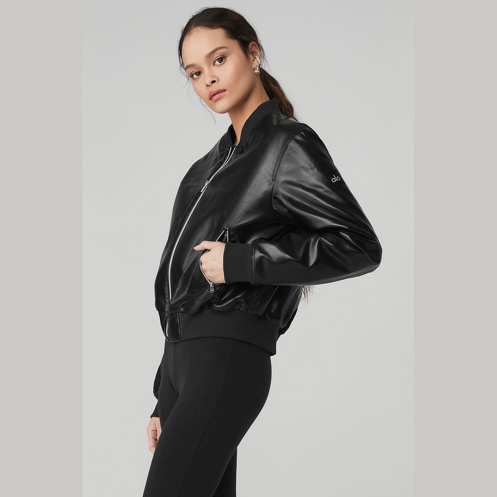 Chaquetas Alo Yoga Night Life Bomber Mujer Negros | WUQK63024