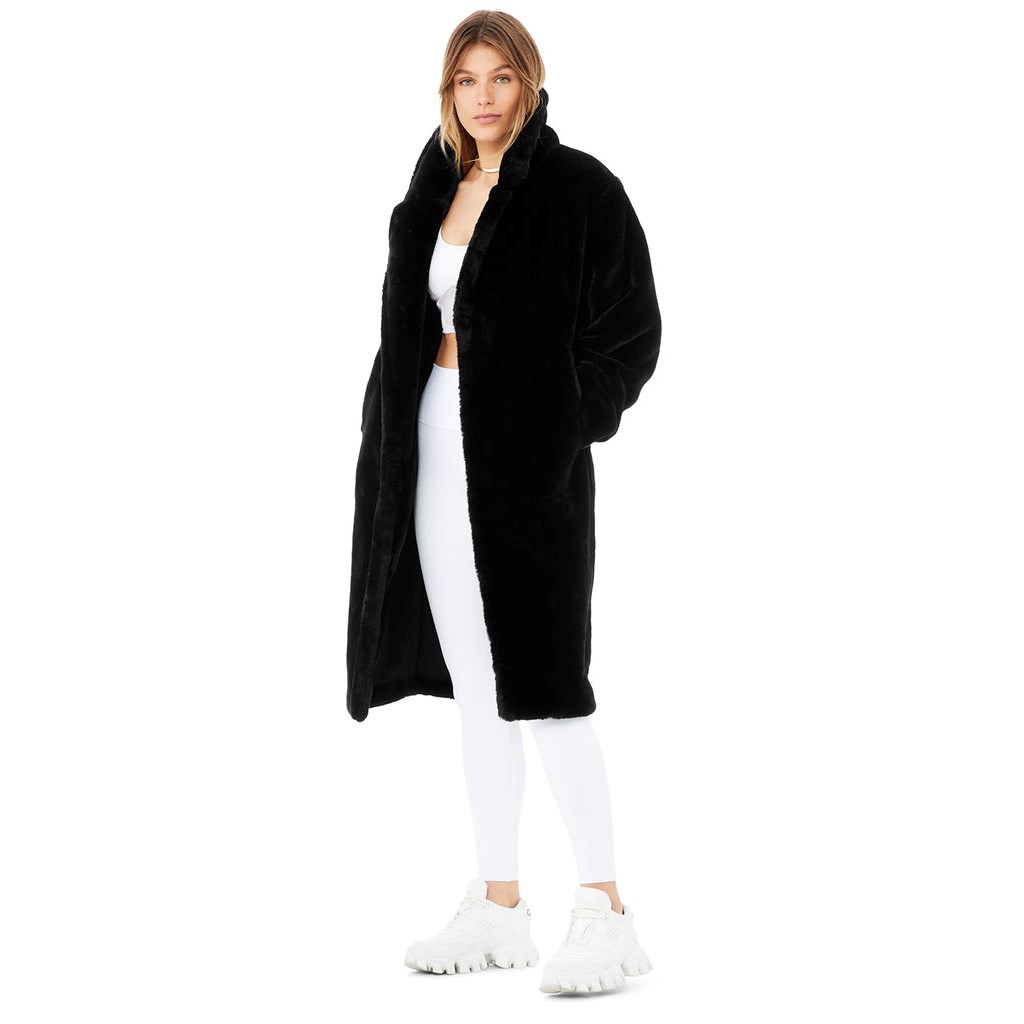 Chaquetas Alo Yoga Oversized Faux Fur Trench Mujer Negros | EOKN06245