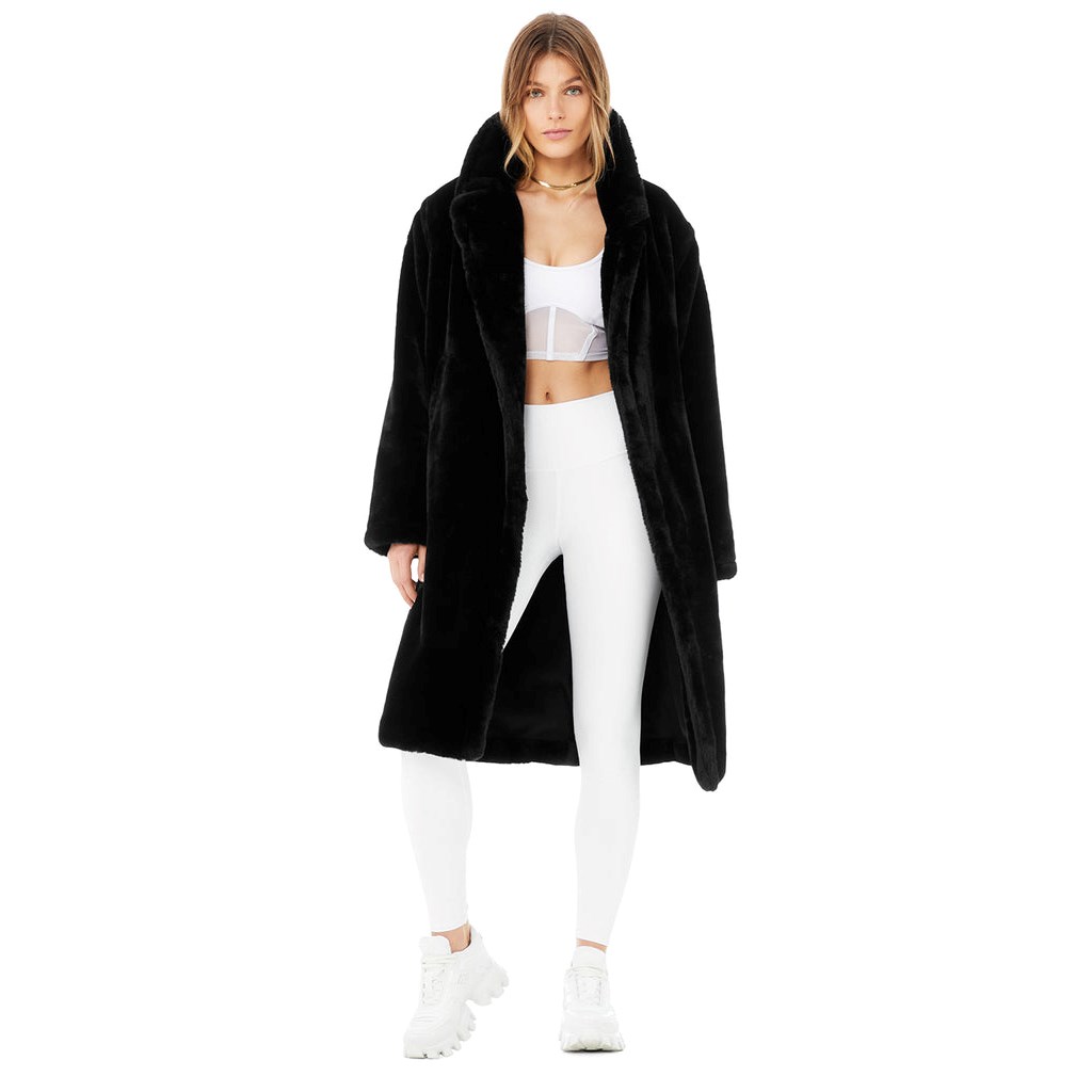 Chaquetas Alo Yoga Oversized Faux Fur Trench Mujer Negros | EOKN06245
