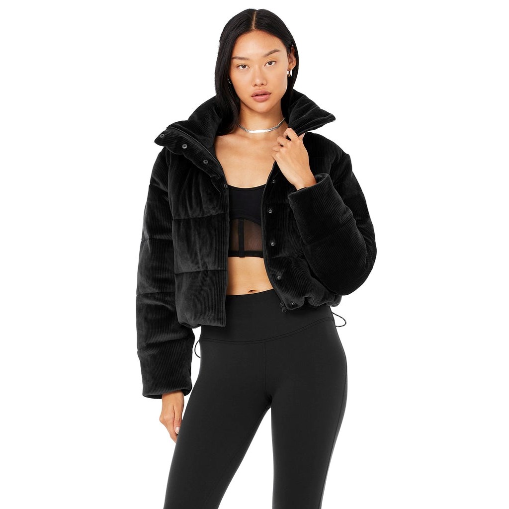 Chaquetas Alo Yoga Ribbed Velour Gold Rush Puffer Mujer Negros | DCZT04385