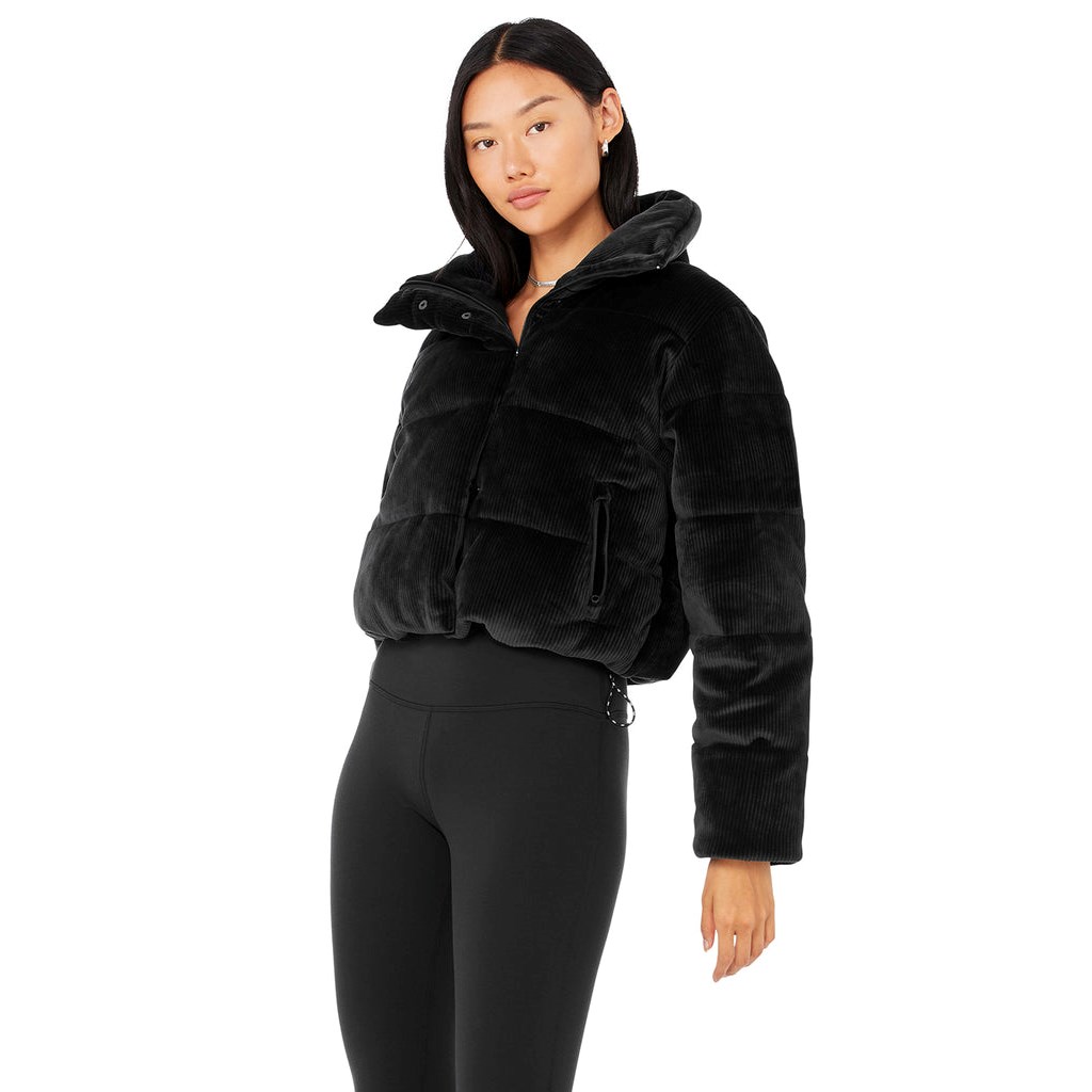 Chaquetas Alo Yoga Ribbed Velour Gold Rush Puffer Mujer Negros | DCZT04385