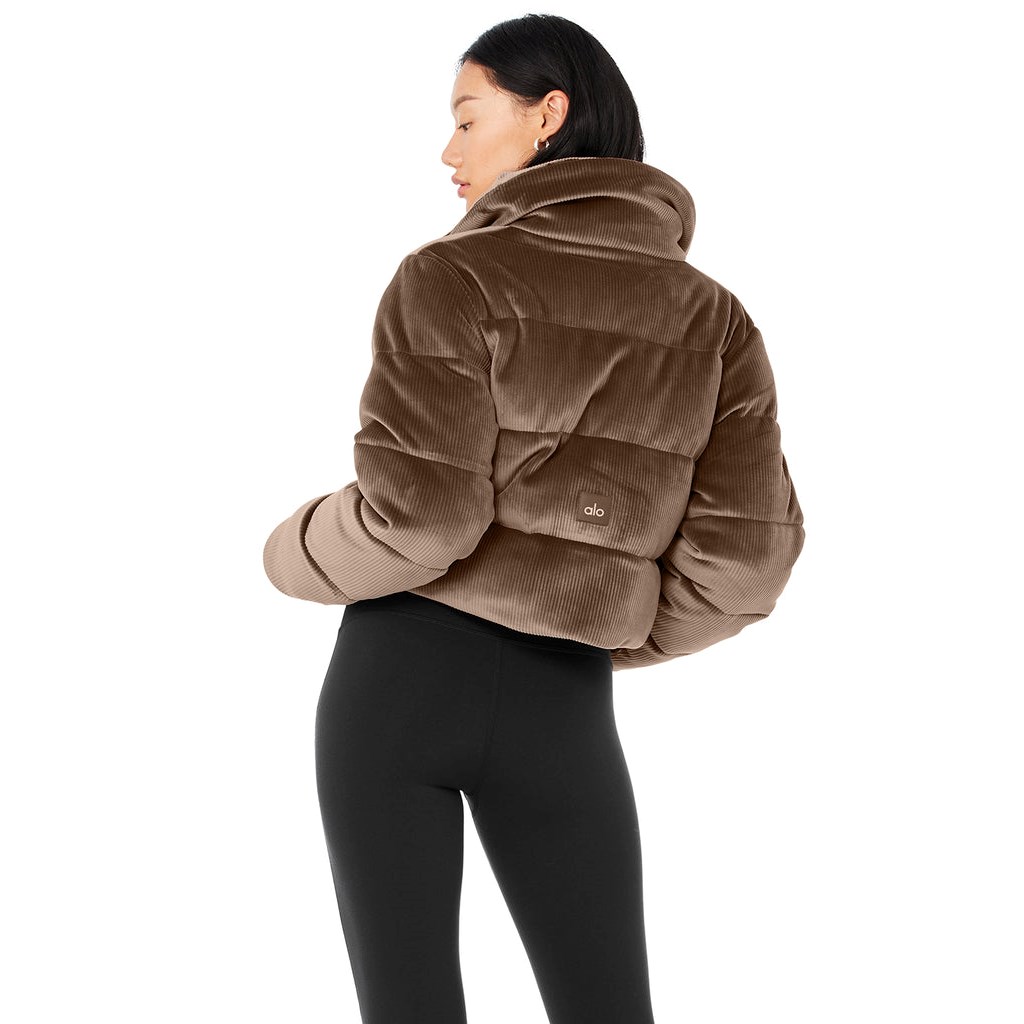 Chaquetas Alo Yoga Ribbed Velour Gold Rush Puffer Mujer Marrom | MFGA02617