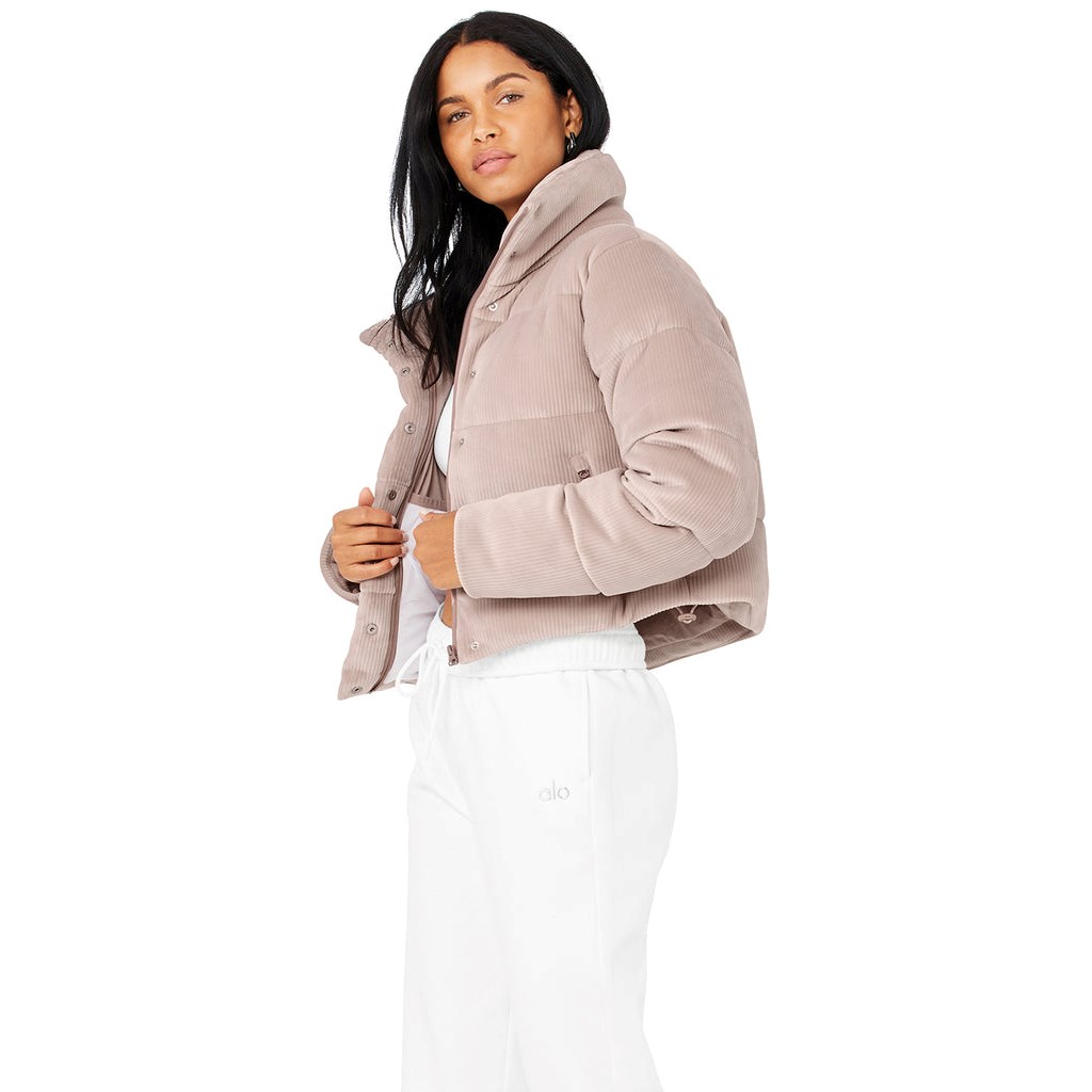 Chaquetas Alo Yoga Ribbed Velour Gold Rush Puffer Mujer Rosas | TLFC98452