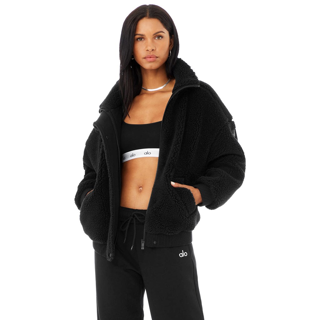 Chaquetas Alo Yoga Sherpa Varsity Mujer Negros | WQMO10762