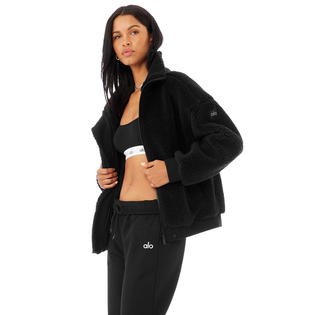 Chaquetas Alo Yoga Sherpa Varsity Mujer Negros | WQMO10762