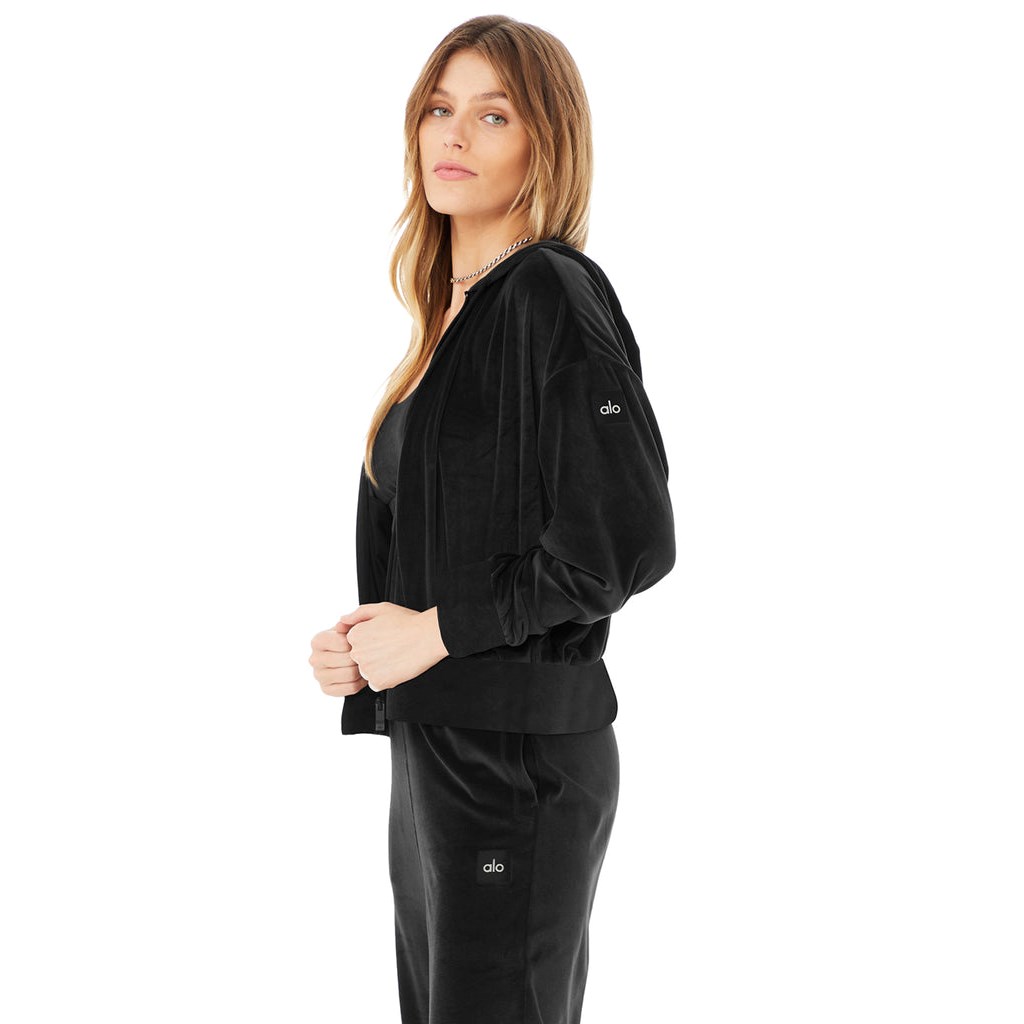 Chaquetas Alo Yoga Velour Glimmer Full Zip Mujer Negros | EZTH89703