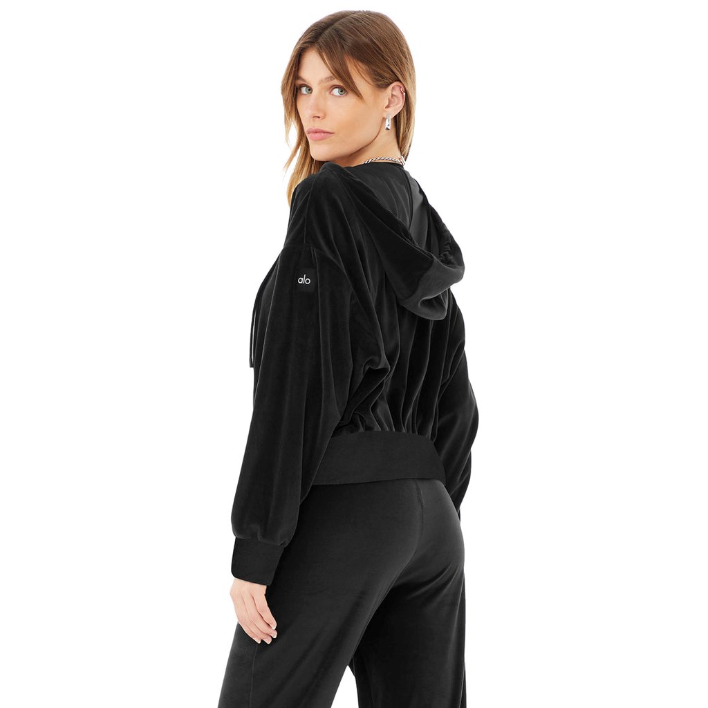 Chaquetas Alo Yoga Velour Glimmer Full Zip Mujer Negros | EZTH89703