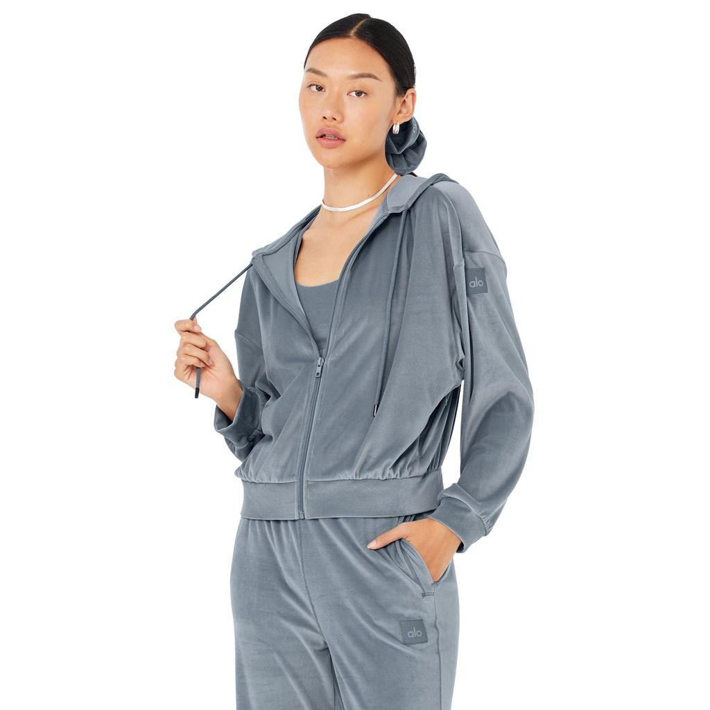 Chaquetas Alo Yoga Velour Glimmer Full Zip Mujer Azules | IOCD68370