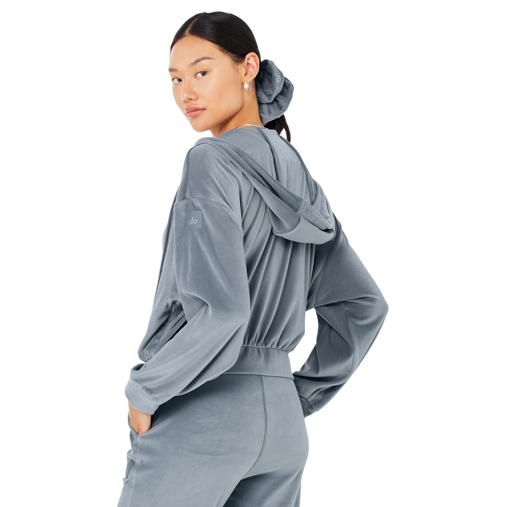 Chaquetas Alo Yoga Velour Glimmer Full Zip Mujer Azules | IOCD68370