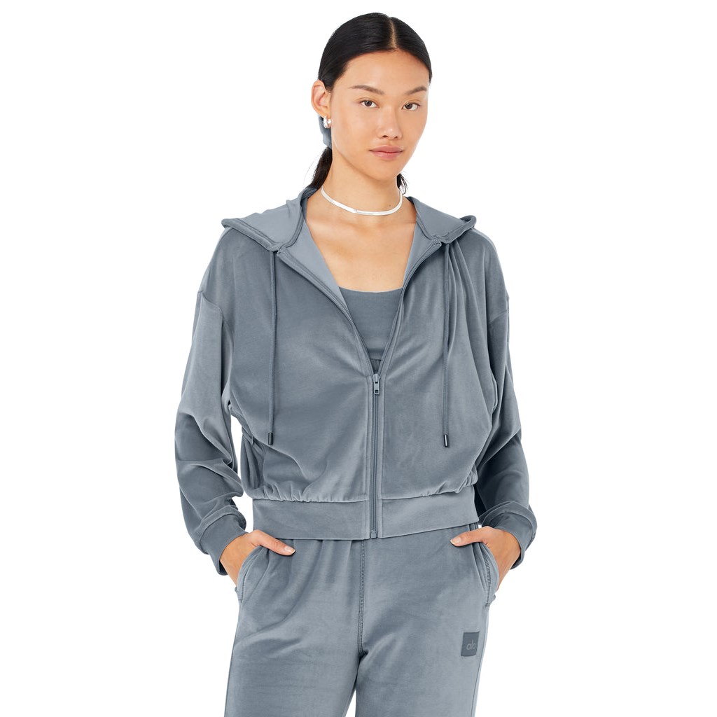 Chaquetas Alo Yoga Velour Glimmer Full Zip Mujer Azules | IOCD68370