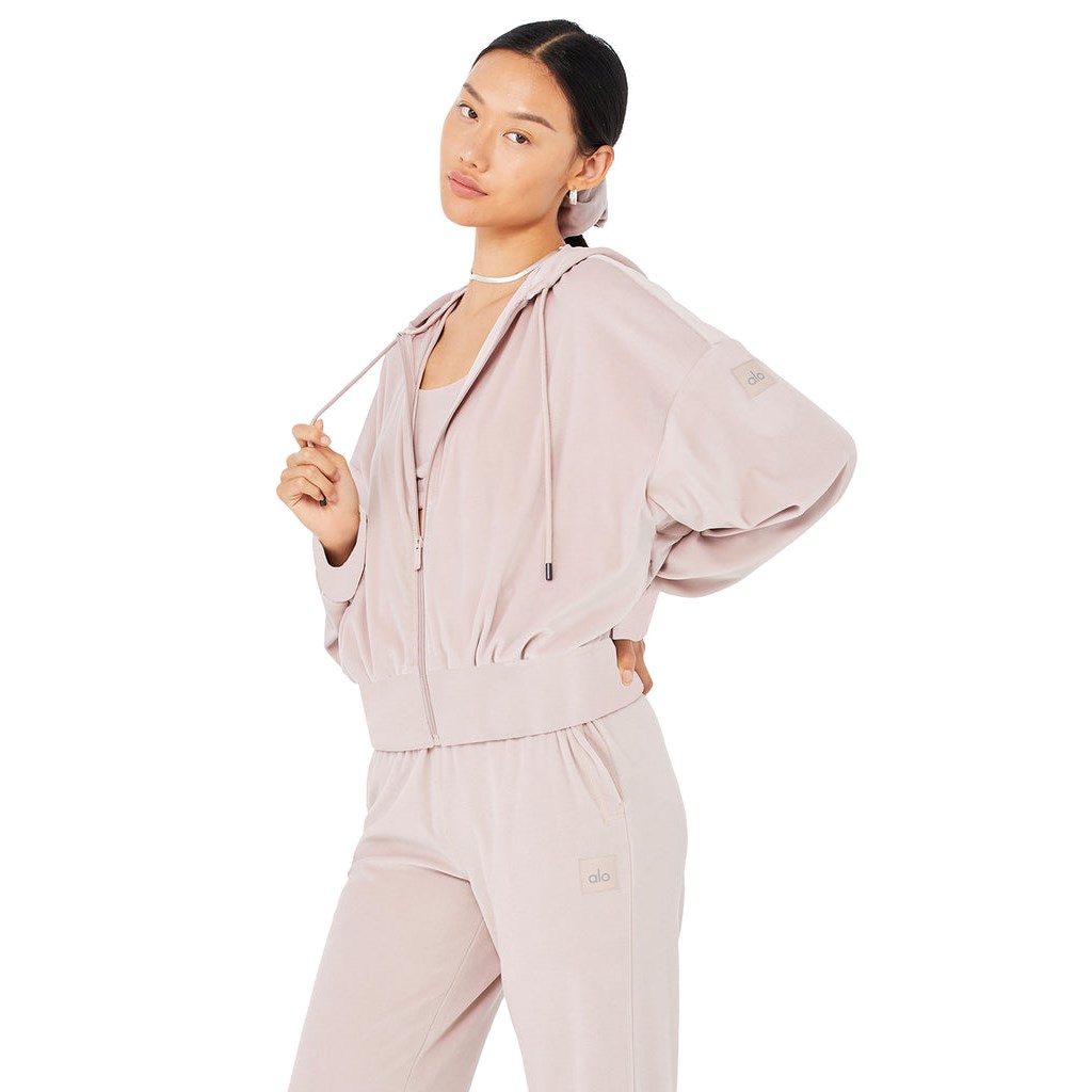 Chaquetas Alo Yoga Velour Glimmer Full Zip Mujer Rosas | SXTV70985