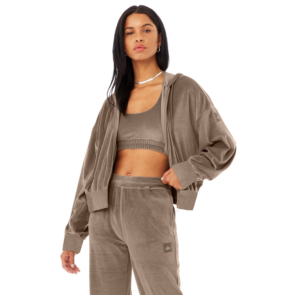Chaquetas Alo Yoga Velour Glimmer Full Zip Mujer Marrom | UHKO05423