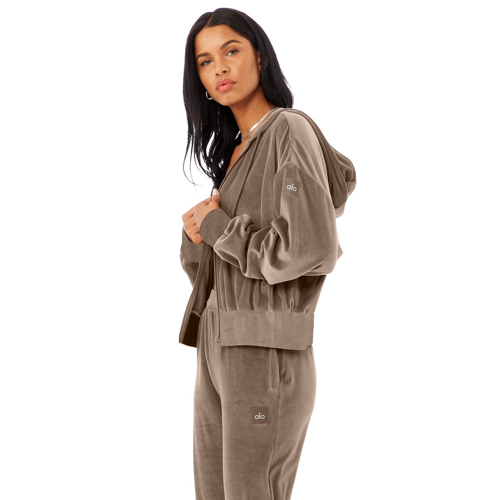 Chaquetas Alo Yoga Velour Glimmer Full Zip Mujer Marrom | UHKO05423