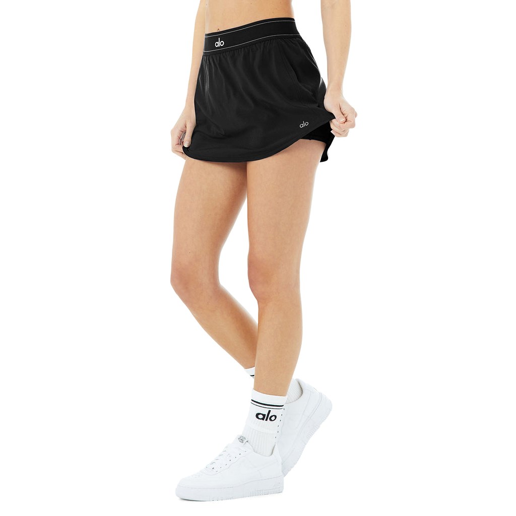Falda Alo Yoga Match Point Tenis Mujer Negros | HUFC18793