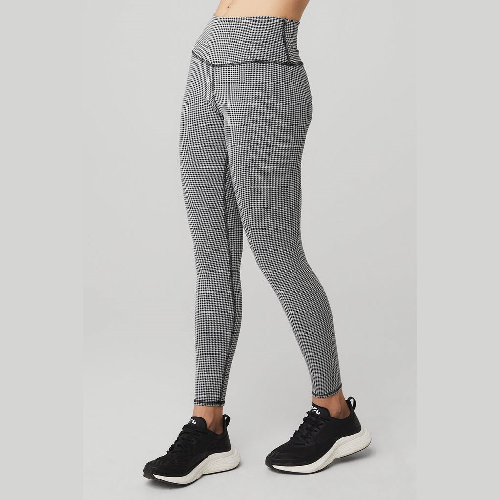 Leggins Alo Yoga High-Cintura Micro Houndstooth Mujer Negros | QKJF98715