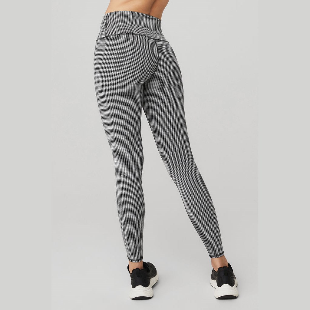 Leggins Alo Yoga High-Cintura Micro Houndstooth Mujer Negros | QKJF98715