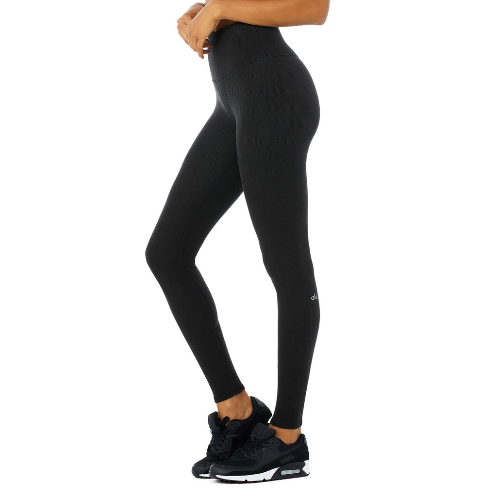 Leggins Alo Yoga High-Cintura Micro Waffle LowKey Mujer Negros | EGLF25396