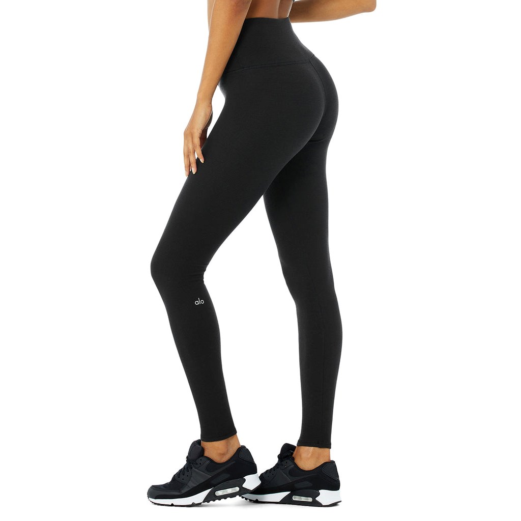 Leggins Alo Yoga High-Cintura Micro Waffle LowKey Mujer Negros | EGLF25396