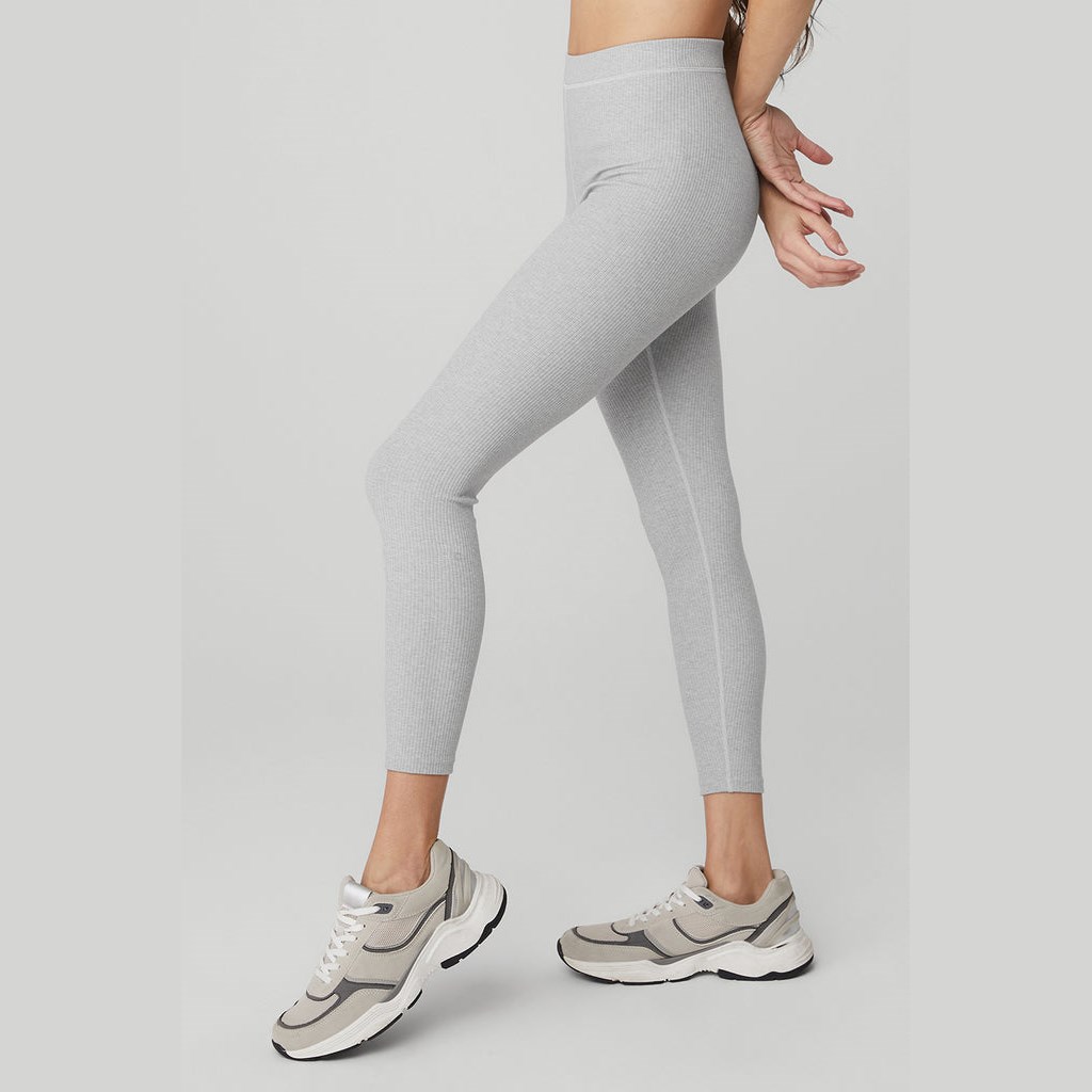 Leggins Alo Yoga Ribbed High-Cintura 7/8 Blissful Mujer Grises | CRYS45389