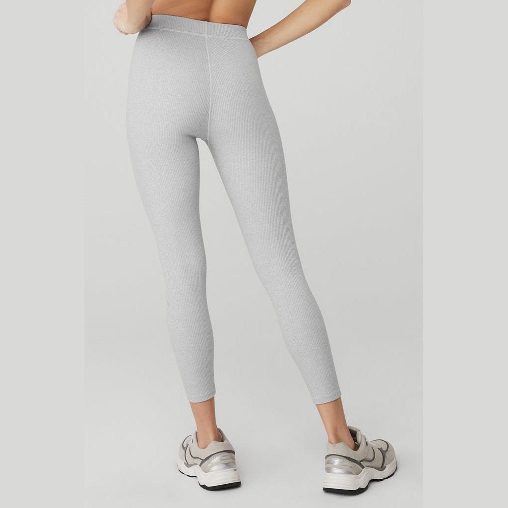 Leggins Alo Yoga Ribbed High-Cintura 7/8 Blissful Mujer Grises | CRYS45389