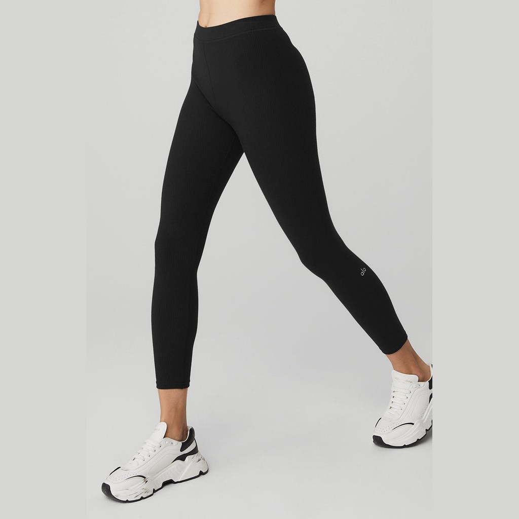 Leggins Alo Yoga Ribbed High-Cintura 7/8 Blissful Mujer Negros | TOCR32751