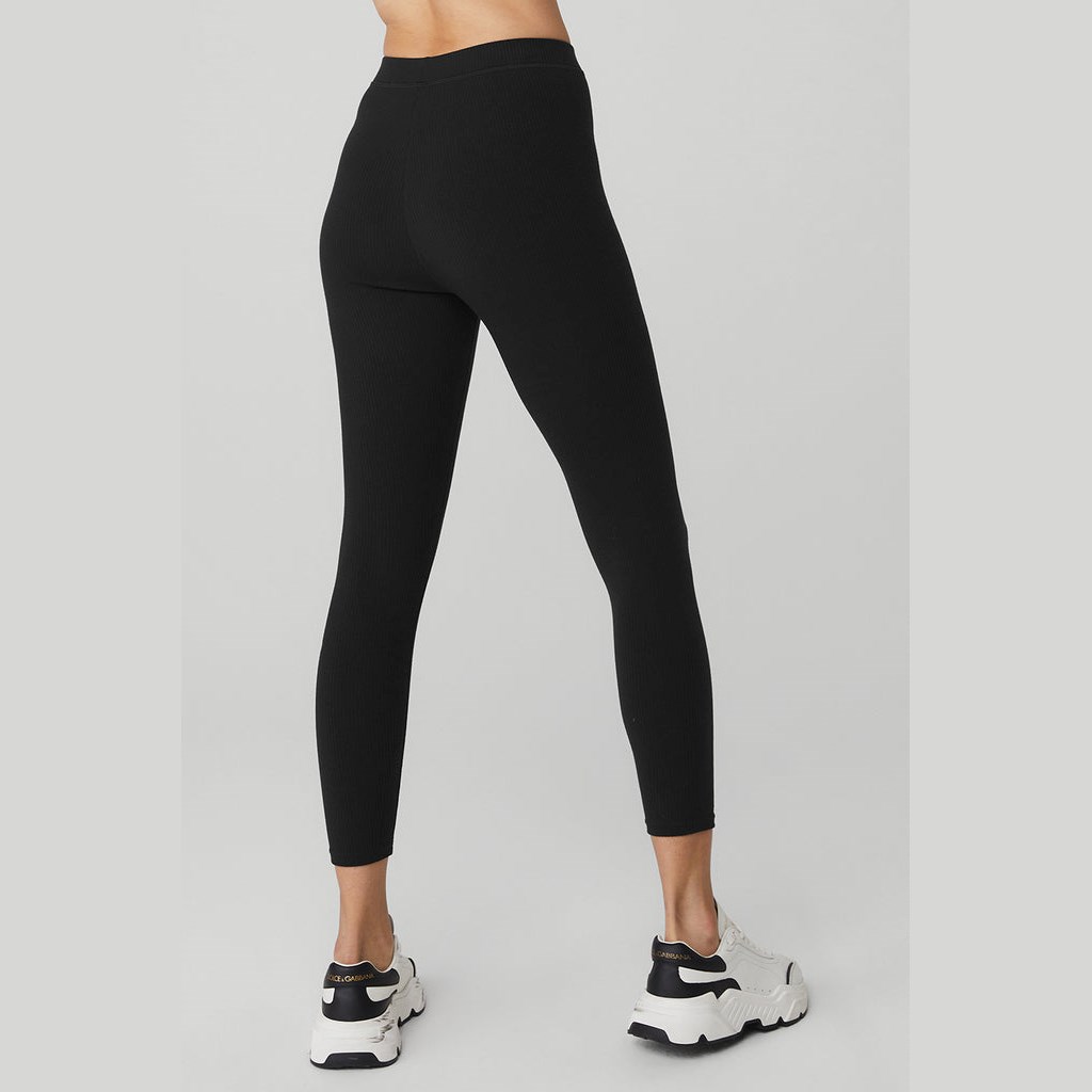 Leggins Alo Yoga Ribbed High-Cintura 7/8 Blissful Mujer Negros | TOCR32751