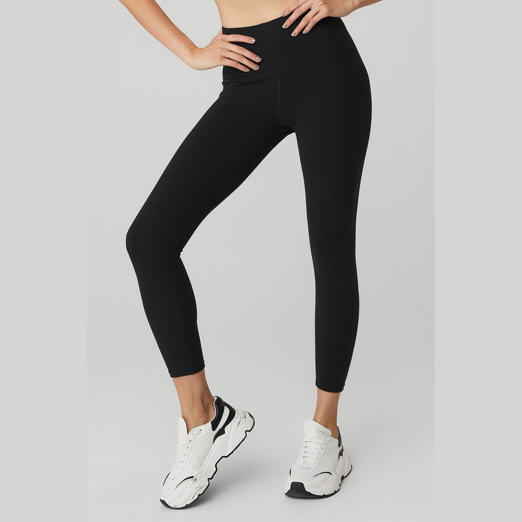 Leggins Alo Yoga Ribbed High-Cintura 7/8 Blissful Mujer Negros | TOCR32751