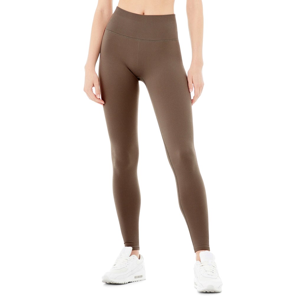 Leggins Alo Yoga Seamless High-Cintura Ribbed Mujer Marrom | TQNJ46198