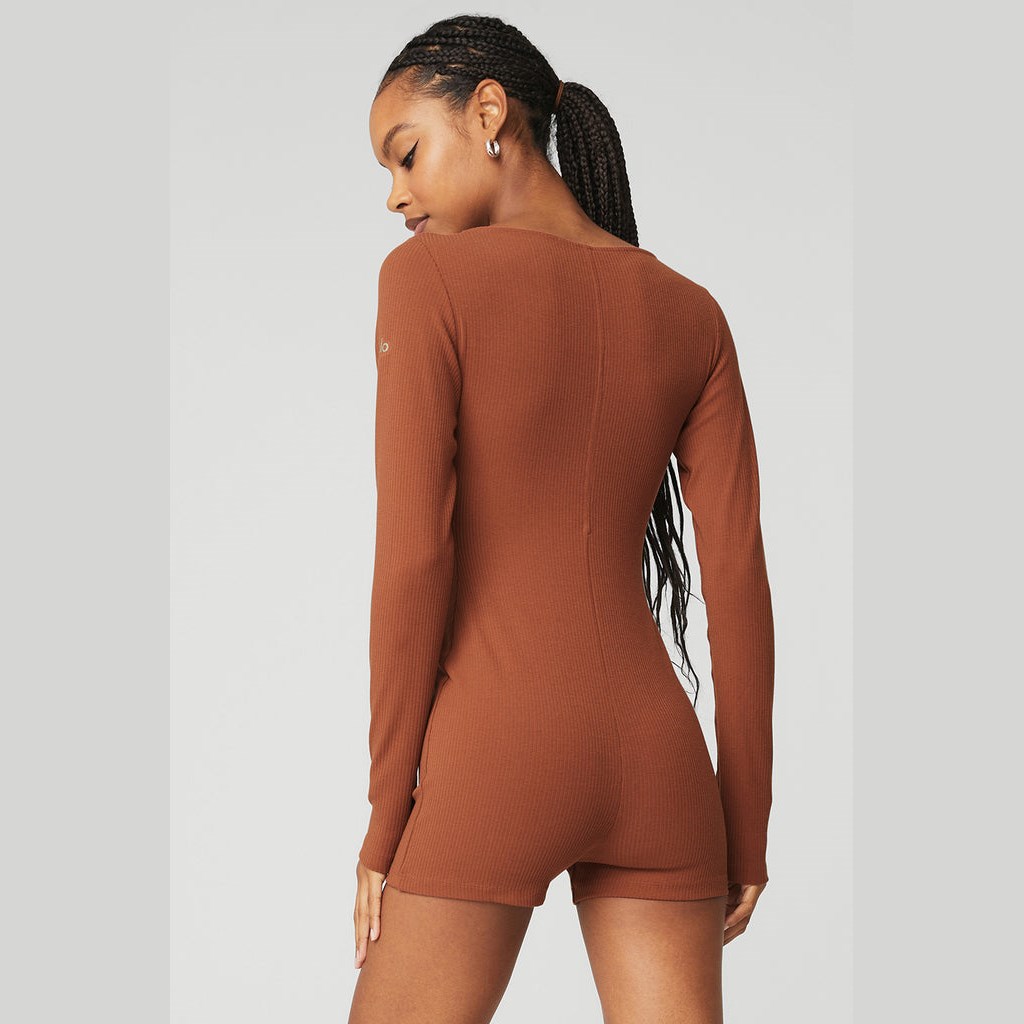 Onesie Alo Yoga Keep It Sleek Ribbed Onesie Mujer Marrom | USGE81795