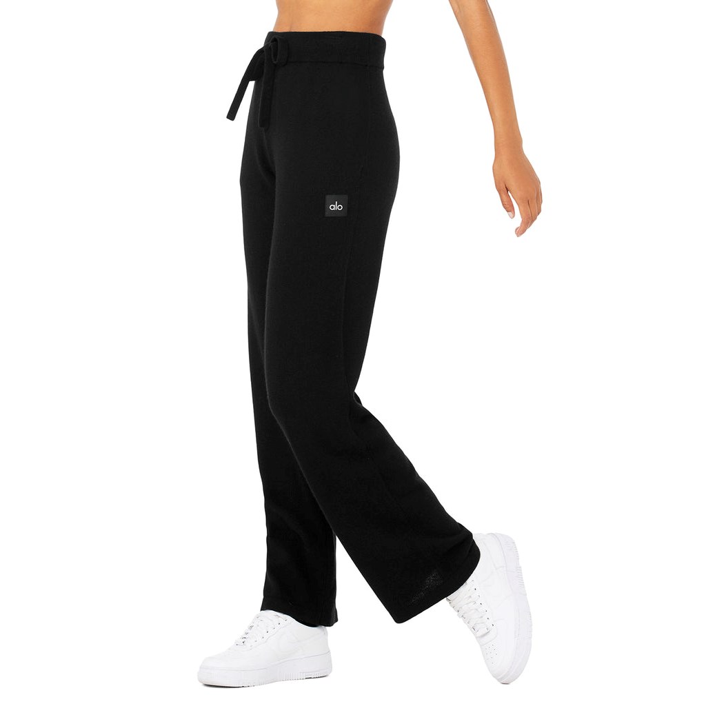 Pantalones Alo Yoga Cashmere High-Cintura Jet Set Anchos Leg Mujer Negros | OWSX21849