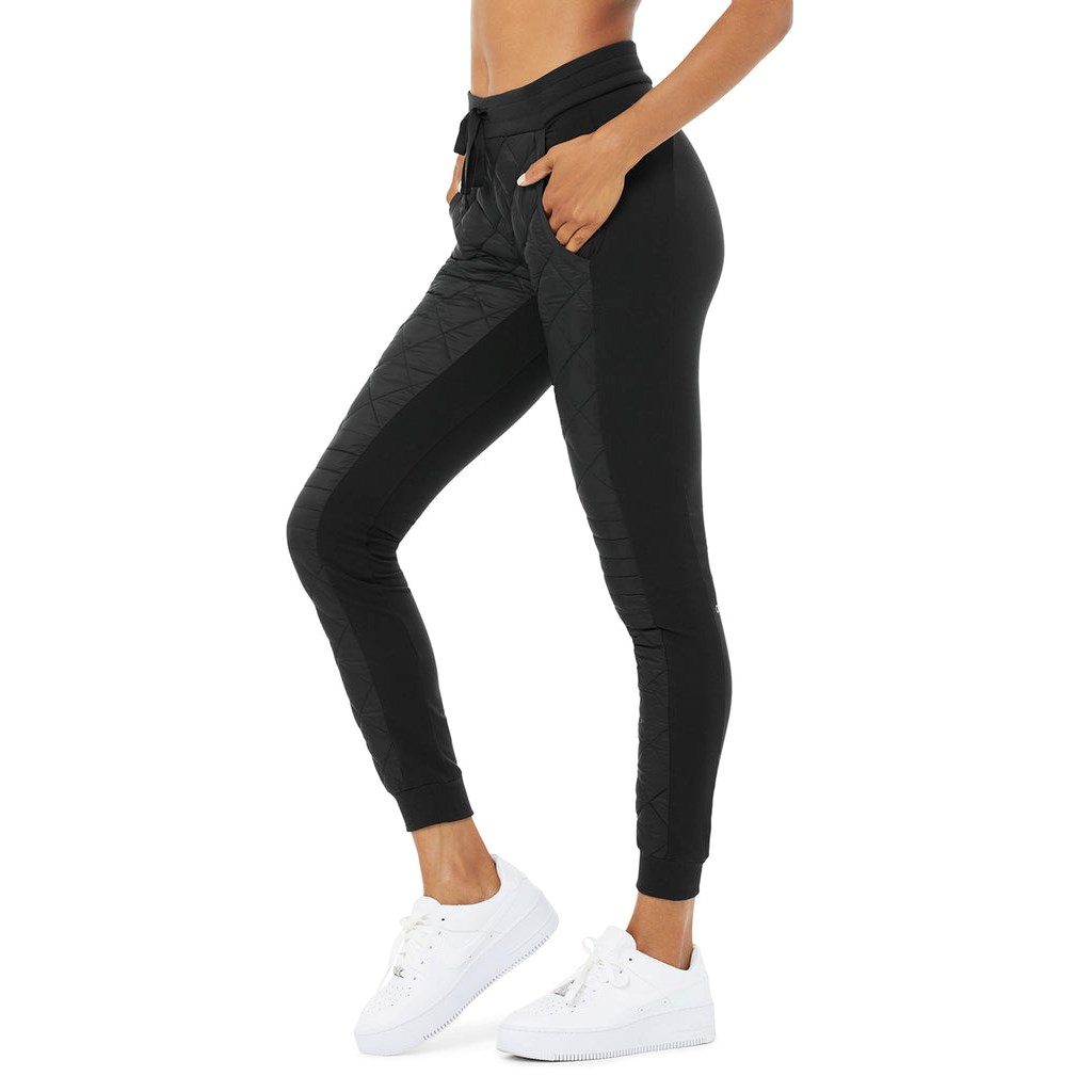 Pantalones Alo Yoga High-Cintura Moto Puffer Mujer Negros | DFZR80431