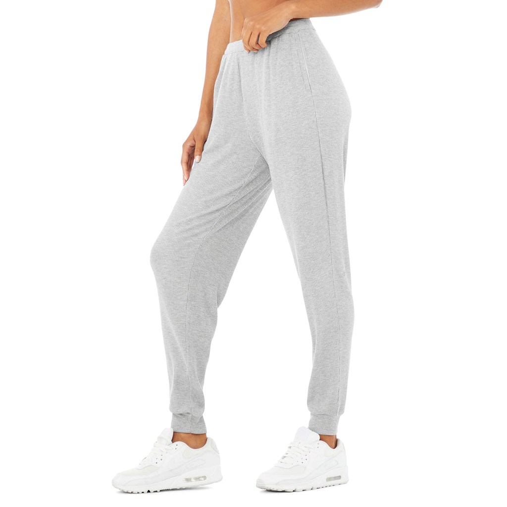 Pantalones Alo Yoga High-Cintura Ribbed Whisper Mujer Grises | GWHS93217