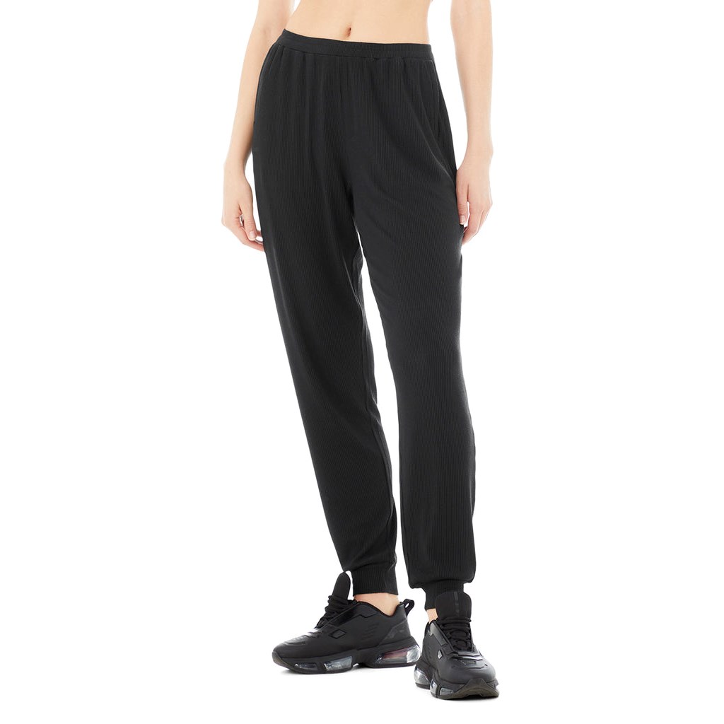 Pantalones Alo Yoga High-Cintura Ribbed Whisper Mujer Negros | LVCD24936