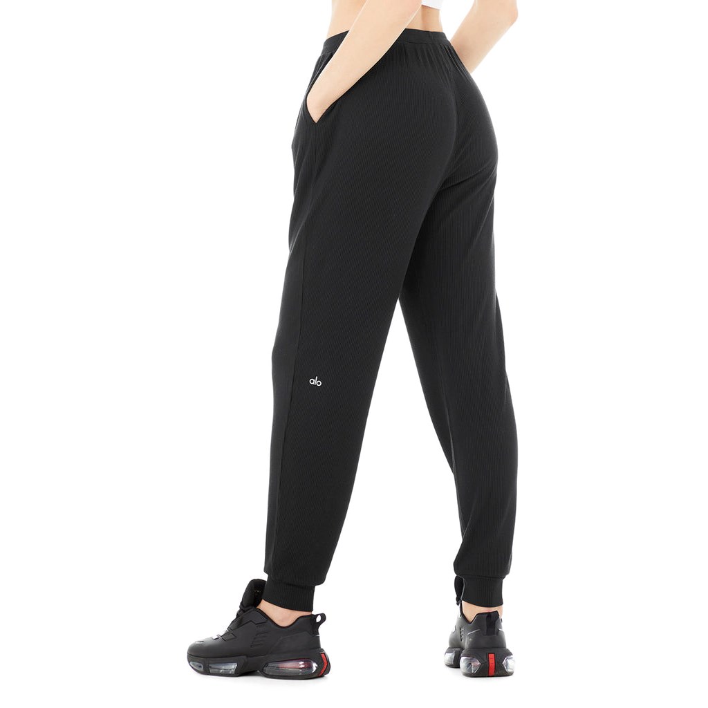Pantalones Alo Yoga High-Cintura Ribbed Whisper Mujer Negros | LVCD24936