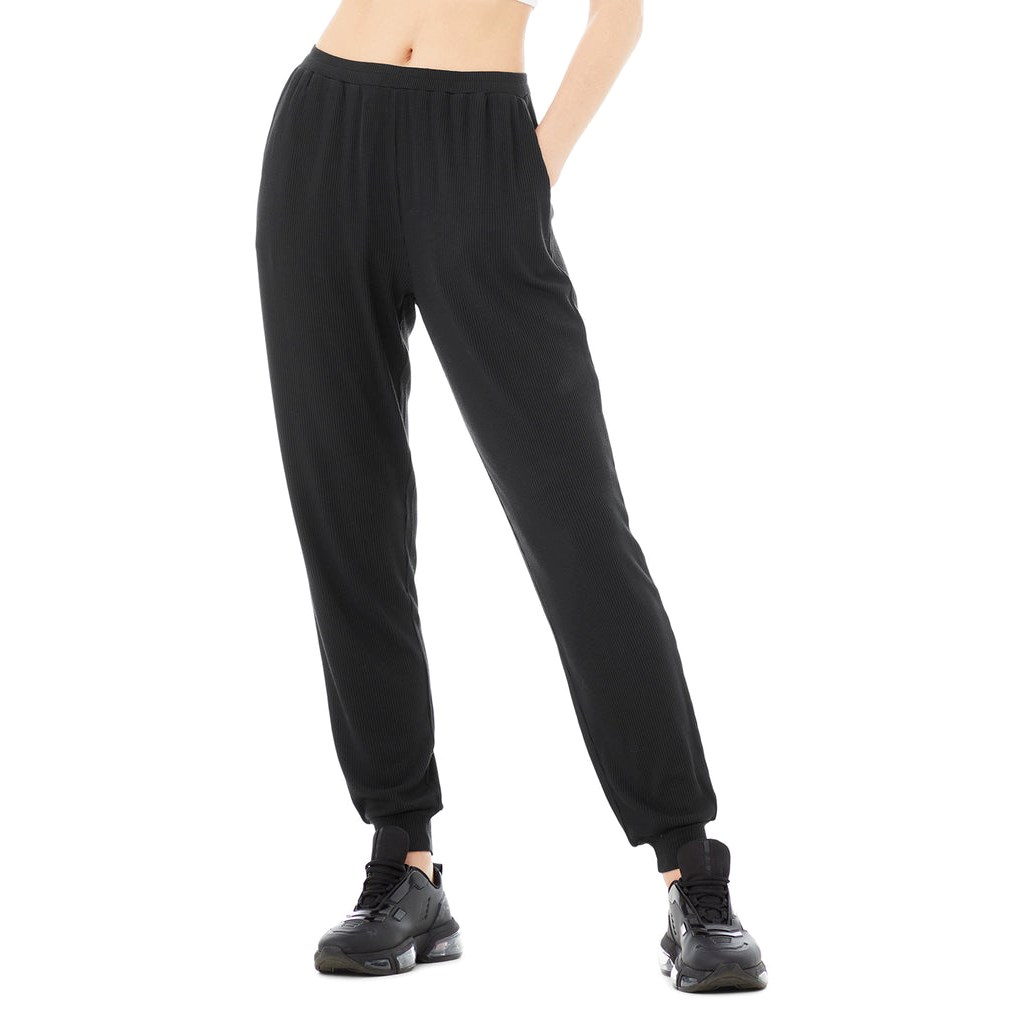 Pantalones Alo Yoga High-Cintura Ribbed Whisper Mujer Negros | LVCD24936
