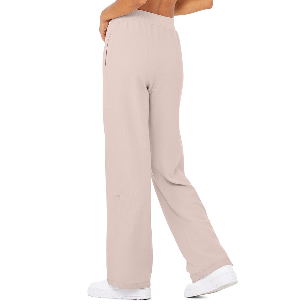 Pantalones Alo Yoga Micro Waffle High-Cintura Pleasant Anchos Leg Mujer Rosas | EZTK28457