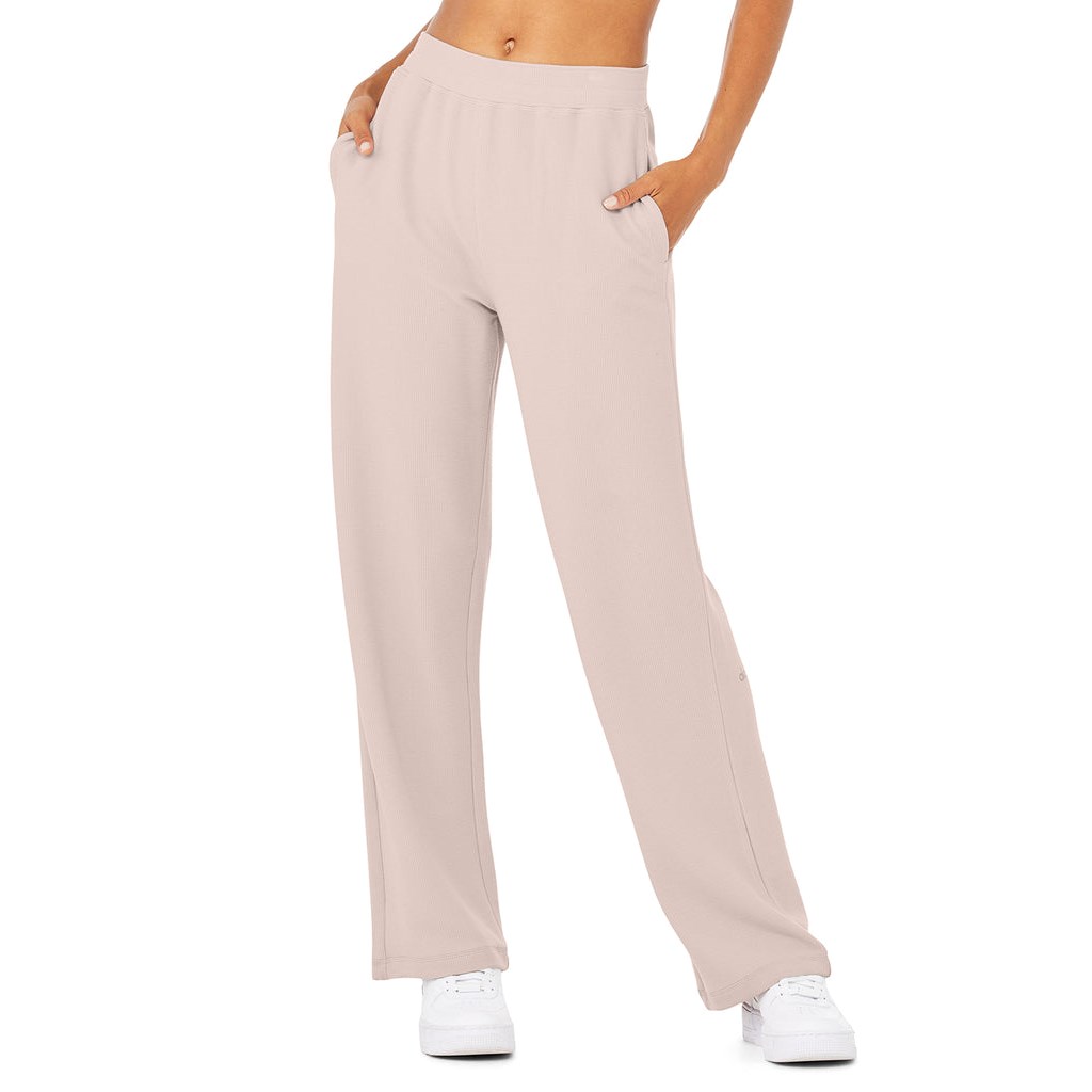Pantalones Alo Yoga Micro Waffle High-Cintura Pleasant Anchos Leg Mujer Rosas | EZTK28457